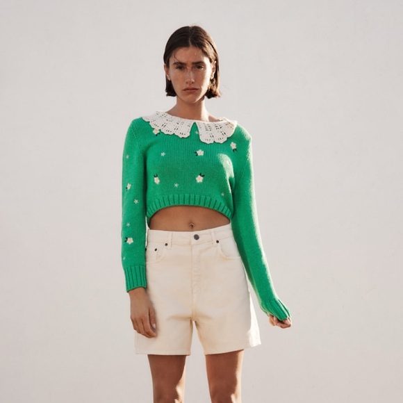 Zara Knit Sweater Crochet Bib Collar - Picture 7 of 9